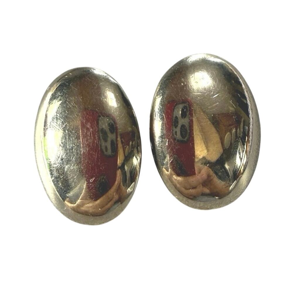 Vintage earrings Oval gold tone clip-ons polished finish